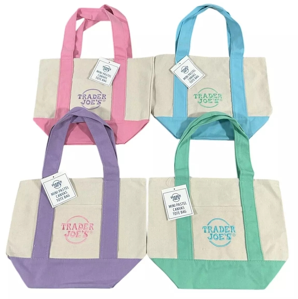Trader Joe's Pastel Mini Canvas Tote Bags 2025 Lot Of 4 Limited Edition New